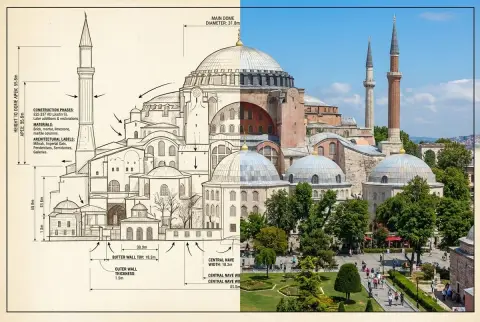 Hagia Sophia: Comparison between architectural blueprint and actual scene