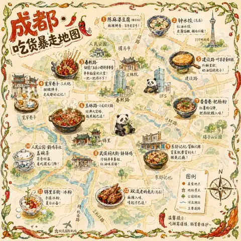 Hand-drawn food map of Chengdu foodies going crazy