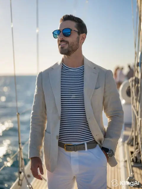 Handsome guy on Mediterranean yacht at sunset