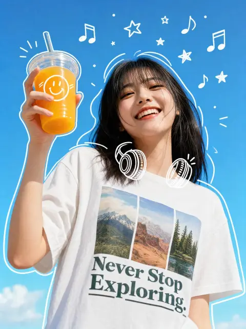 Happy girl doodle juice illustration