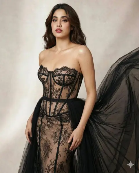 Haute Couture Vision Black Lace See-through Evening Gown