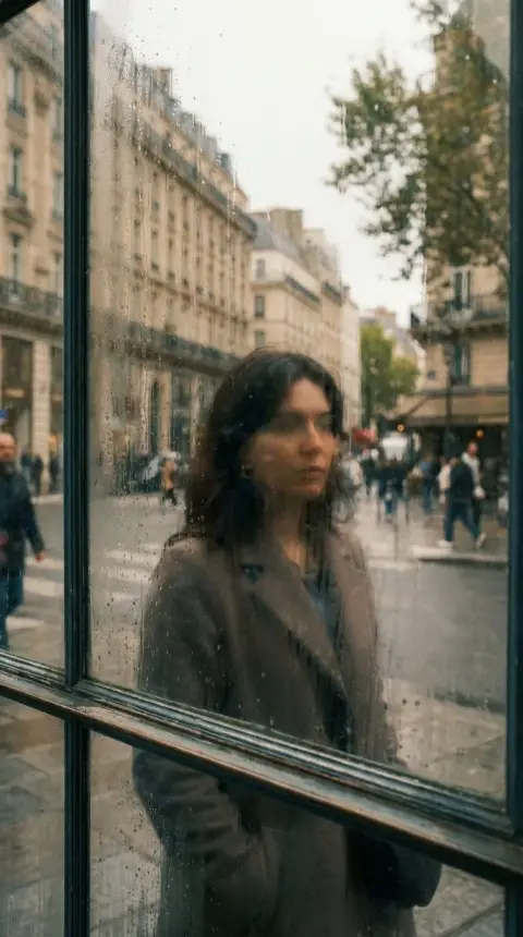 Hazy urban beauty reflected in window glass