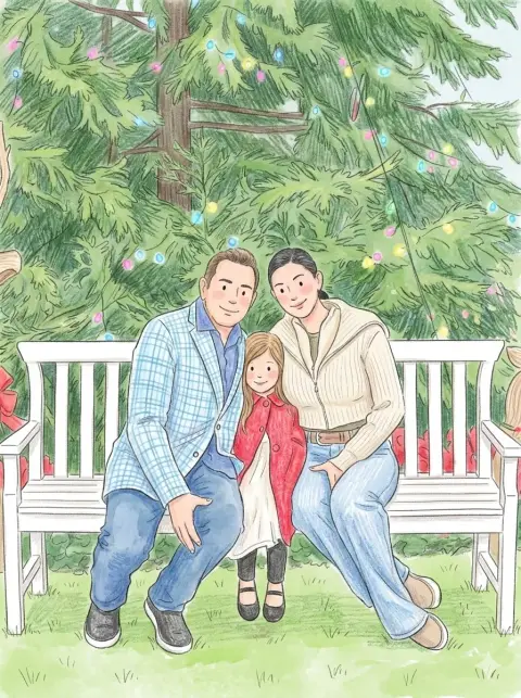 Healing colored lead watercolor picture book style portrait illustration