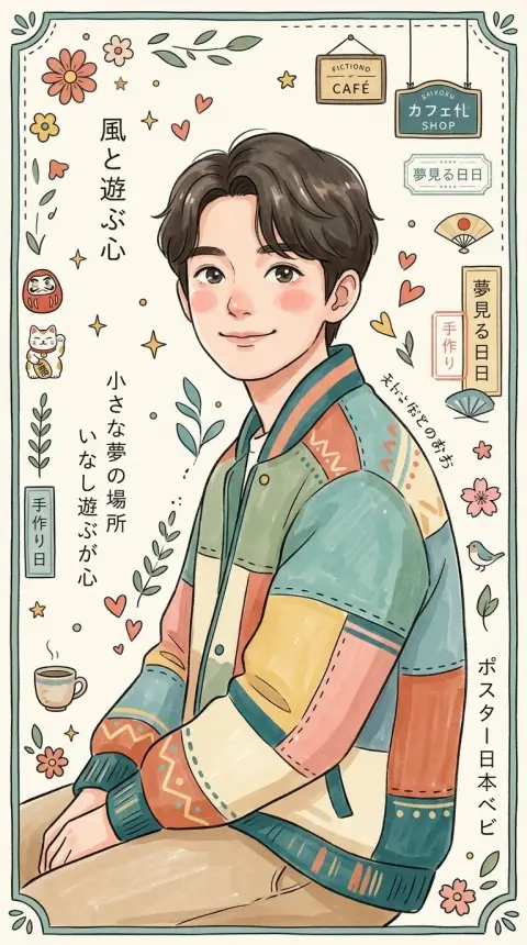 Healing Japanese picture book style folk art illustrations
