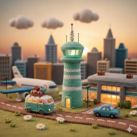 Healing miniature airport knitted with wool