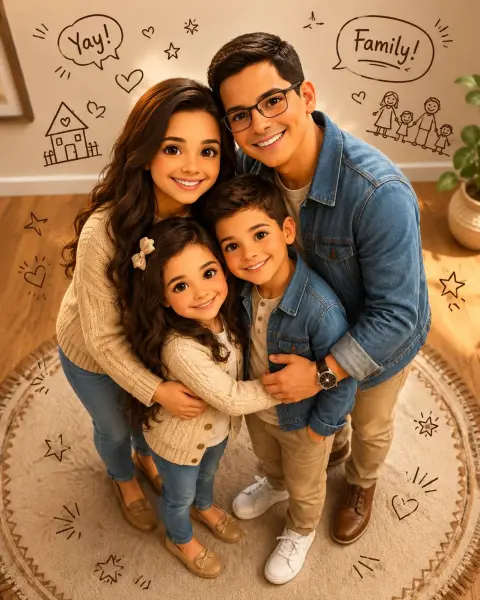 High-end 3D animation style family portrait