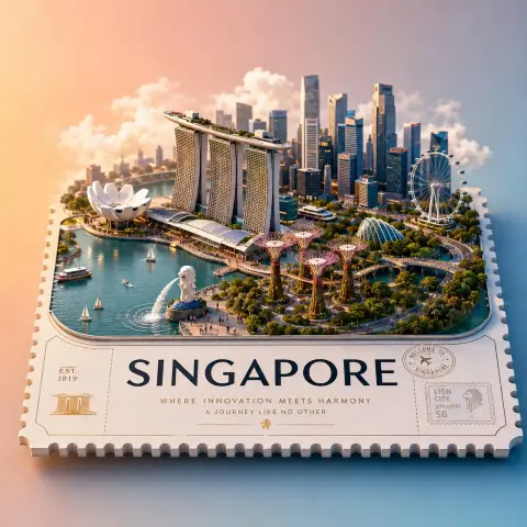 High-end 3D isometric floating miniature landscape travel poster