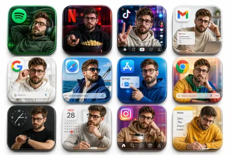 High-end 3D application icon grid portrait design