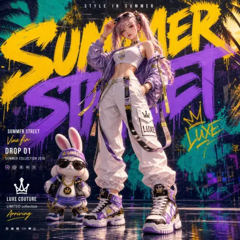 High-end anime realistic street fashion posters