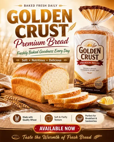 High-end golden baked bread brand promotion poster