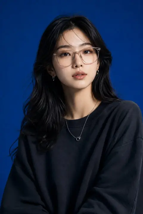 High-end Japanese and Korean street fashion blue background photography