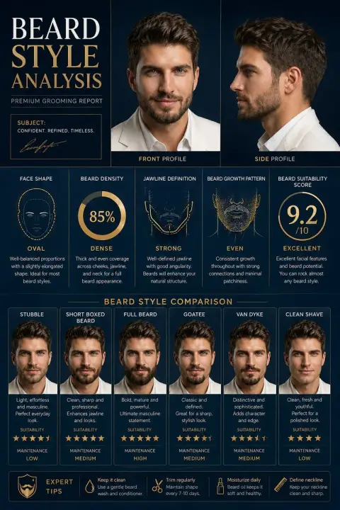 High-end men's beard style analysis poster