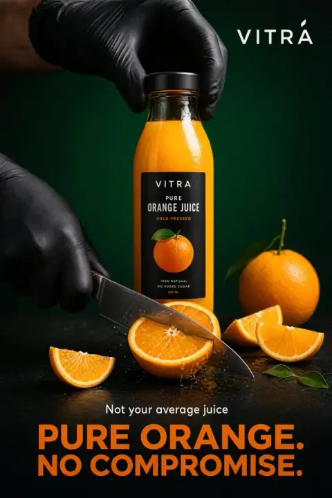 High-end orange juice commercial poster blockbuster