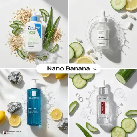High-end skin care fresh water spray overhead commercial photography