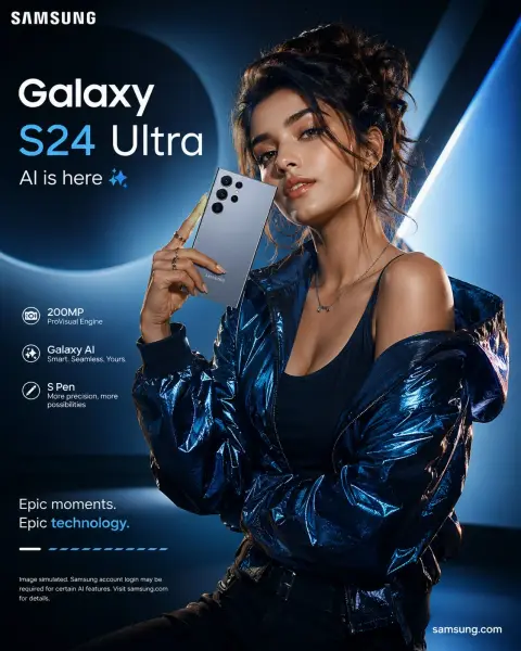 High end smartphone advertising poster fashion model portrait