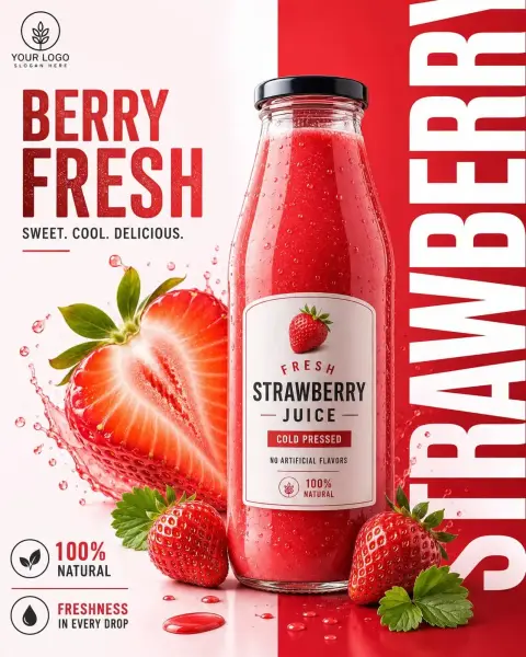 High end strawberry juice commercial product advertising poster