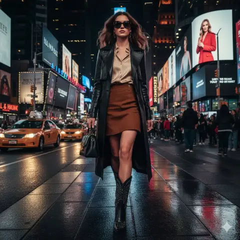 High-end western fashion blockbuster in urban neon light and shadow