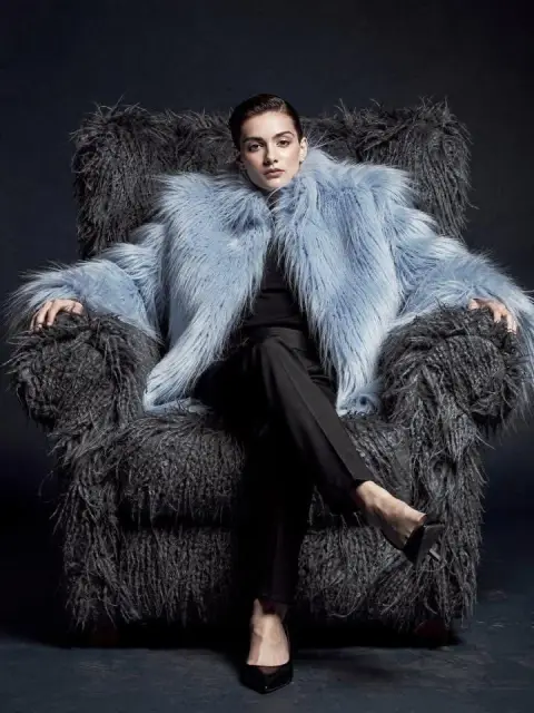 High fashion blockbuster of ice blue fur coat