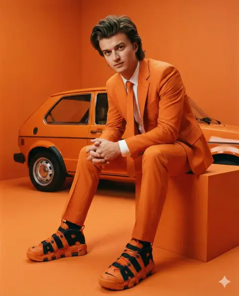 High fashion blockbuster with strong light and shadow orange space