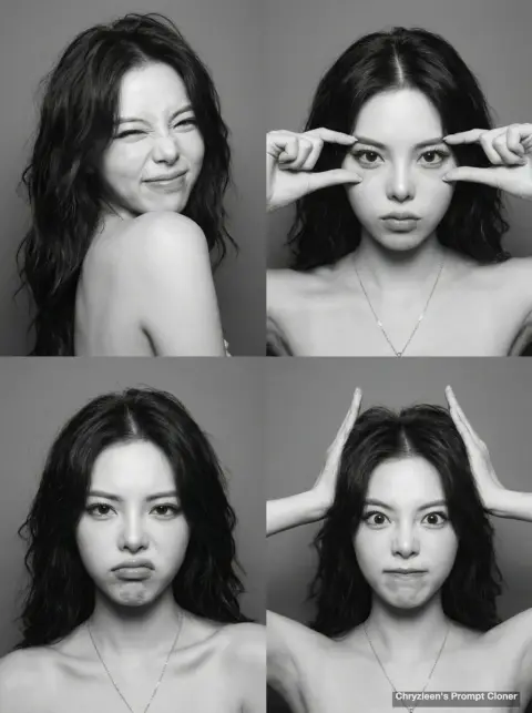 High-fidelity facial restoration, black and white four-frame continuous shooting prompt words