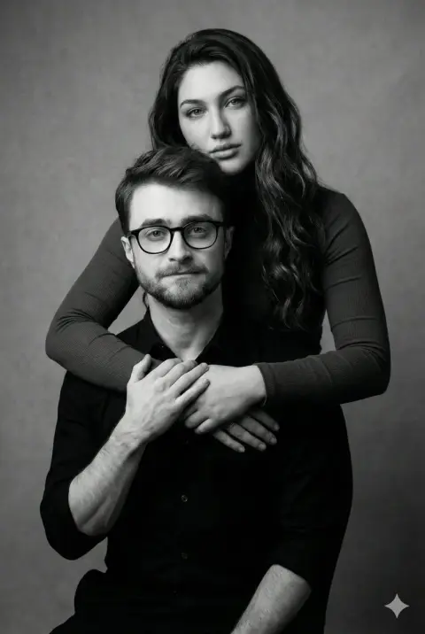 Hollywood double art photo of loving embrace under black and white light and shadow