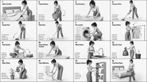 Household chores 4x4 grayscale storyboard