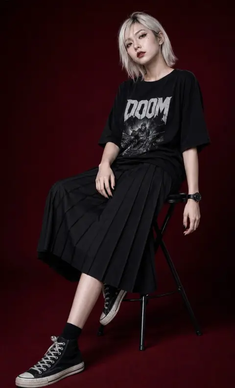 Hyper-realistic dark style Asian women fashion studio photography