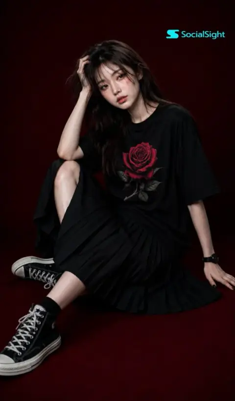 Hyper-realistic fashion magazine style all-black avant-garde Asian women