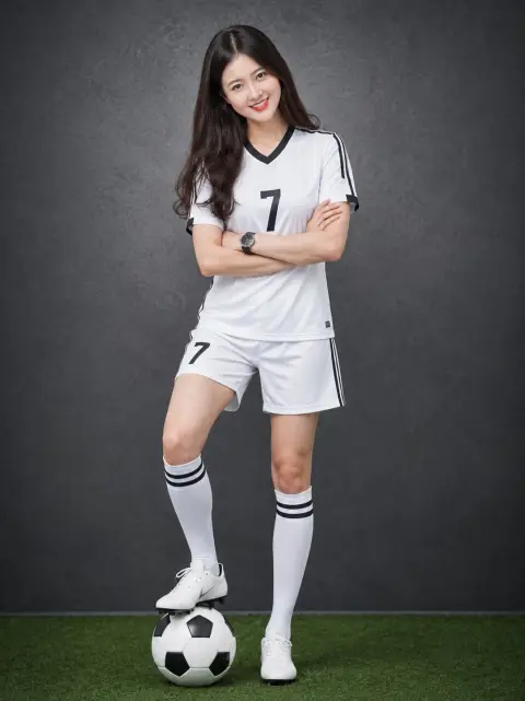 Hyper realistic female football player full body portrait