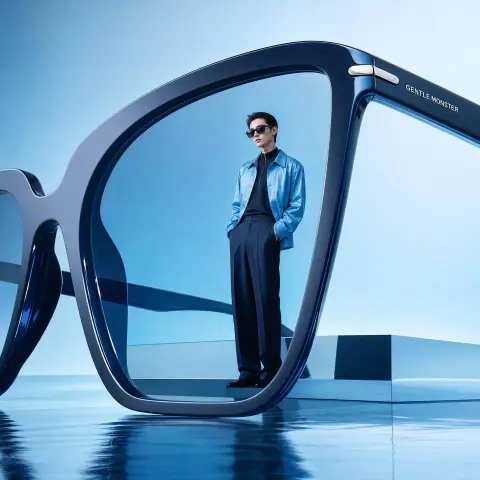 Hyper-realistic futuristic glasses fashion advertising blockbuster