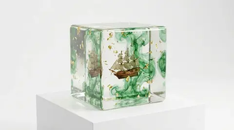 Hyper-realistic gold foil smoke resin cubes