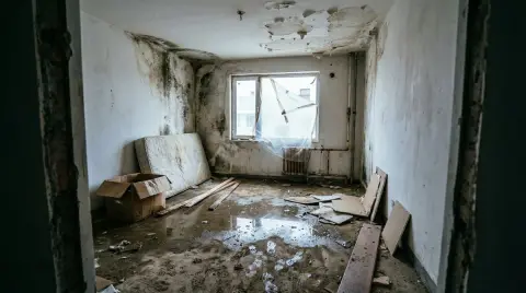Hyper-realistic light and shadow of flying dust in an abandoned old house