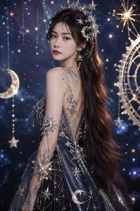 Hyper realistic portrait of Asian woman in galaxy dress