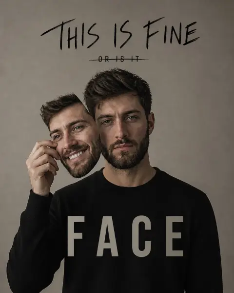 Hyper-realistic portrait of young man with dual personality unmasked