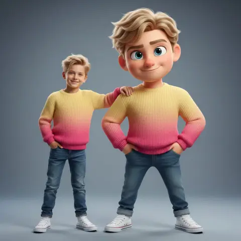 Hyper-realistic real person and Pixar version of myself in the same frame