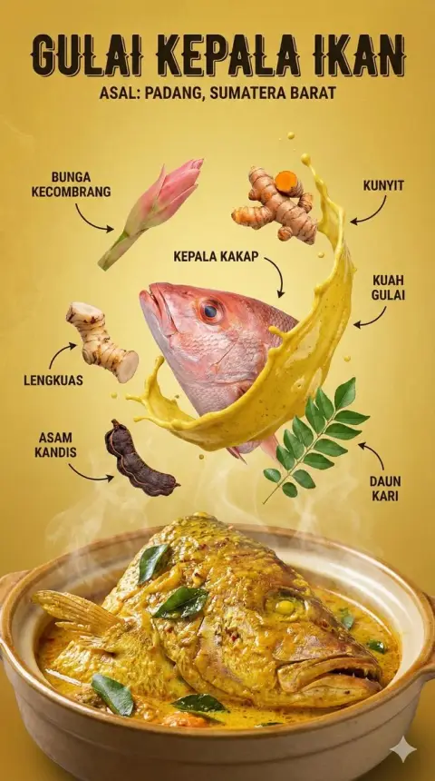 Hyper-realistic suspended Indonesian food infographic