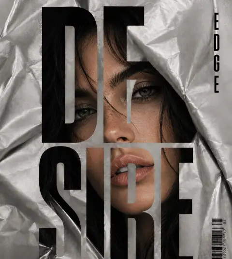 Hyperrealistic fashion poster text mask portrait