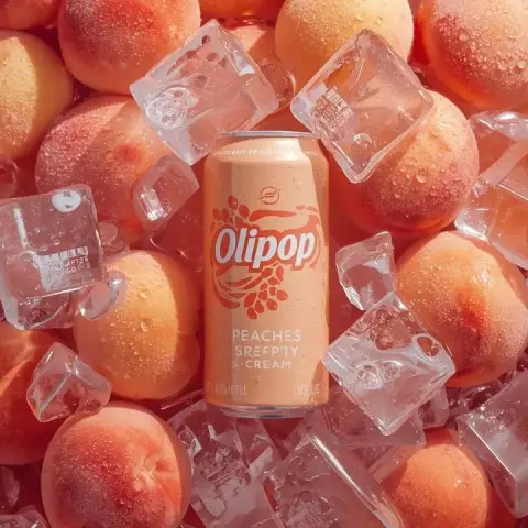 Iced peach soda super realistic commercial photography
