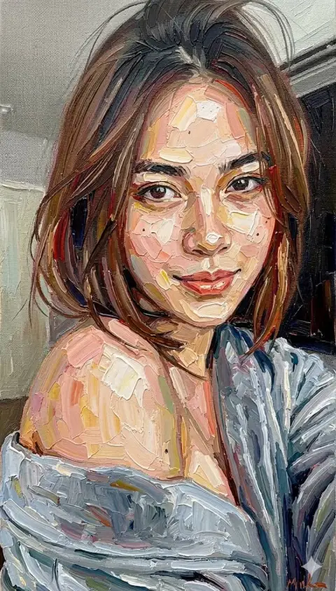 Impasto oil painting palette knife texture art portrait