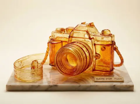 Industrial product rendering created by crystal amber sugar art