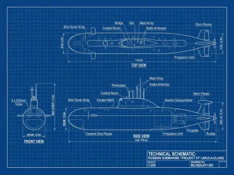 iPhone engineering blueprint under dark blue grid