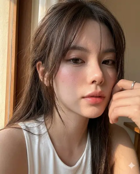 iPhone17Pro ultra-realistic intimate portrait selfie by the window