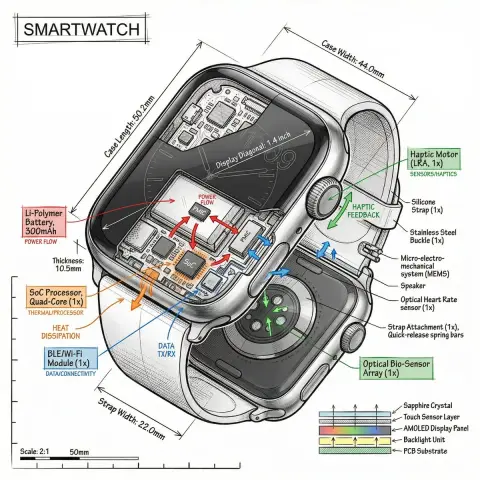 Isometric 3D technology infographic teardown
