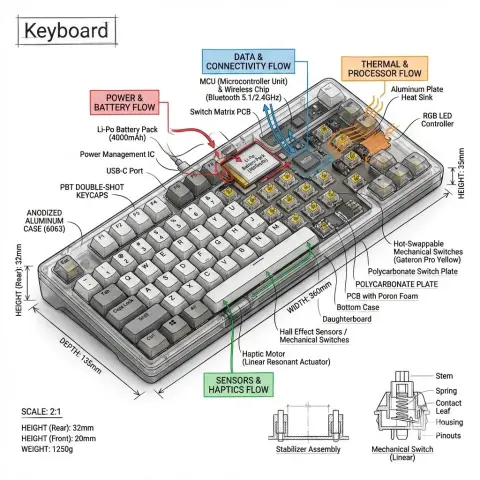 Isometric perspective technology product disassembly diagram
