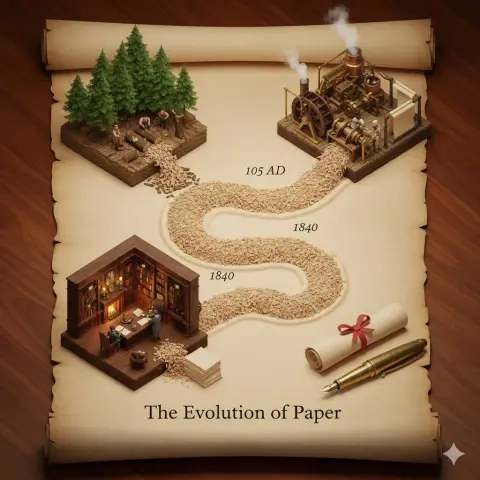 Isometric production evolution epic on parchment scrolls