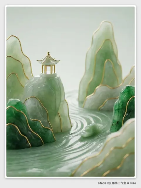 Jade jade flowing gold minimalist oriental miniature landscape artistic conception