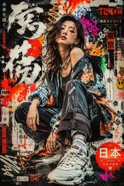 Japanese graffiti style fashion character posters
