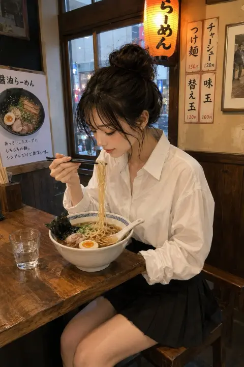 Japanese magazine style illustrations and realistic photography of Tokyo Ramen Girl