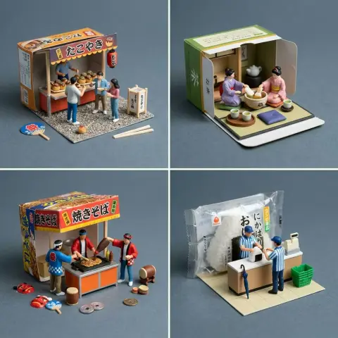 Japanese miniature snacks two by two matrix photography