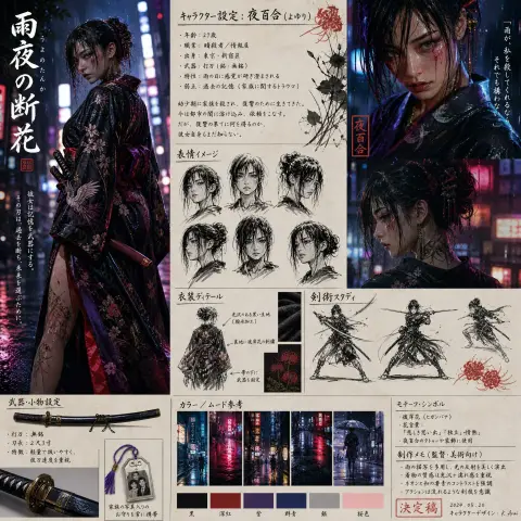 Japanese neo-noir female assassin character board